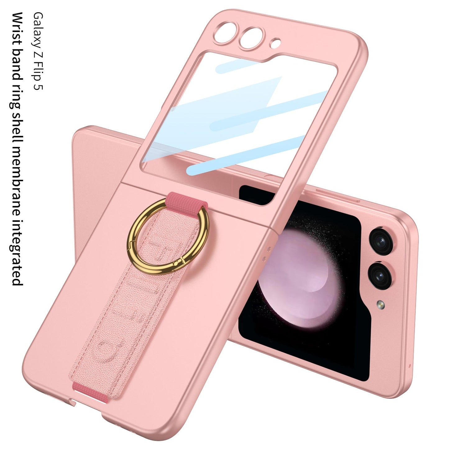 Premium Wristband Ring Holder Phone Case With Back Screen Protector For Samsung Galaxy Z Flip5 Flip4 Flip3