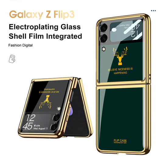 Luxury Deer Glass Samsung Z Flip4 Flip3 Case - GiftJupiter