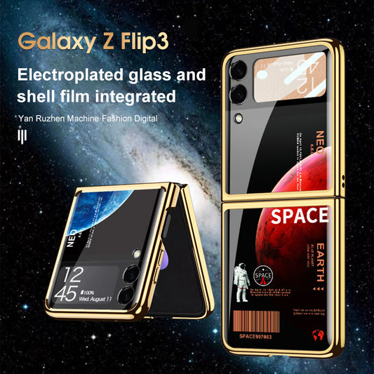 Space Luxury Plating Frame Anti-knock Protection Glass Case For Samsung Galaxy Z Flip3 - GiftJupiter