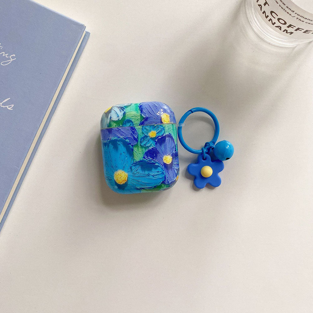 Vintage Relief Oil Painting Flowers Airpods Case