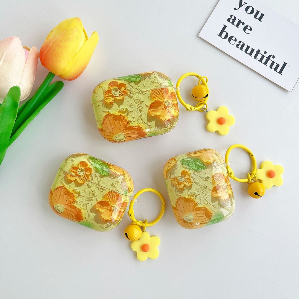 Vintage Relief Oil Painting Flowers Airpods Case