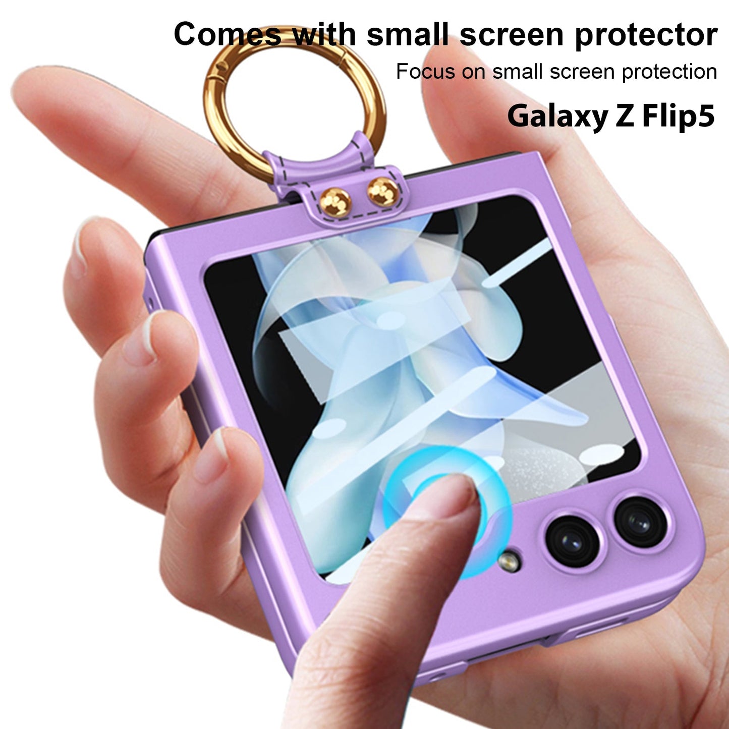 Premium Matte Ring Holder Phone Case With Back Screen Protector For Samsung Galaxy Z Flip5 Flip4 Flip3