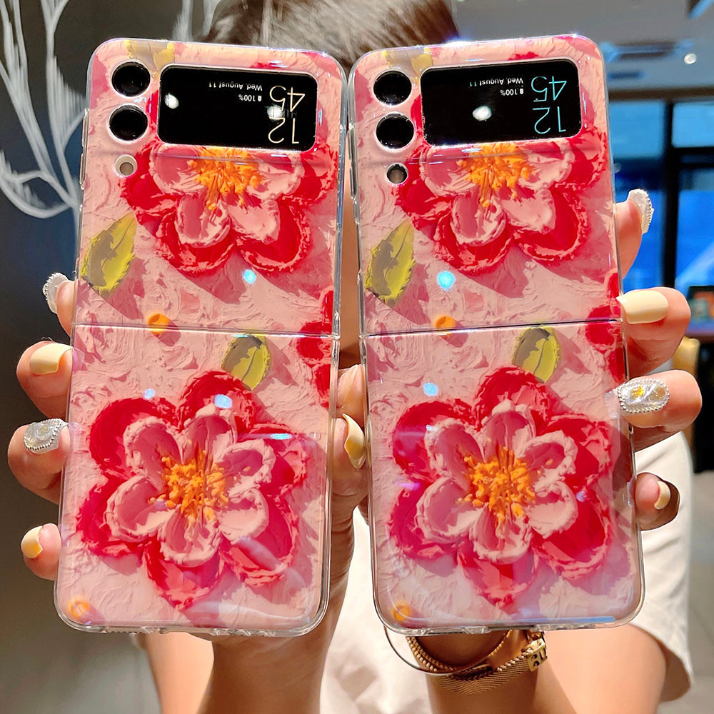 Blu-ray Oil Painting Flower For Samsung Galaxy Z Flip3/4 Case