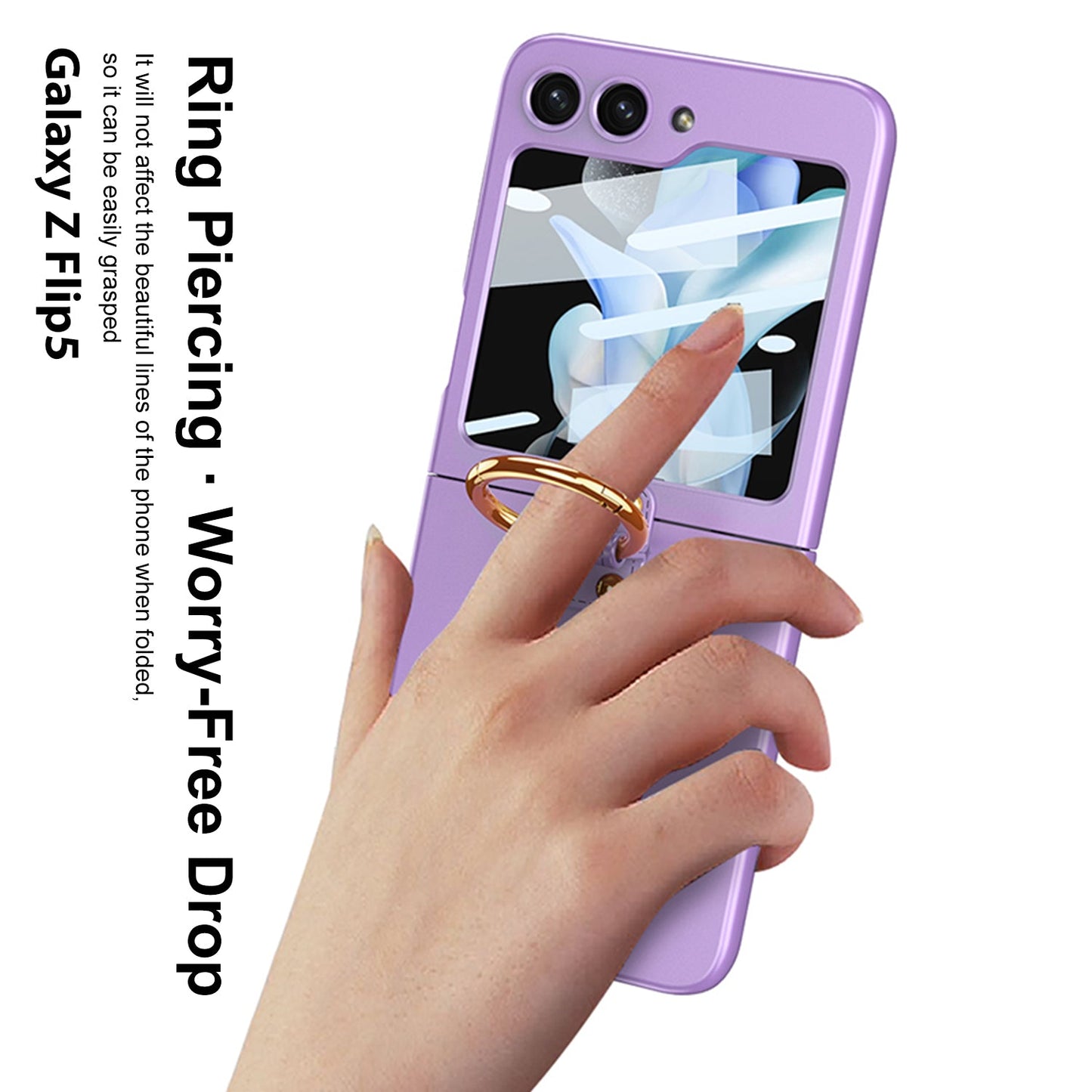 Premium Matte Ring Holder Phone Case With Back Screen Protector For Samsung Galaxy Z Flip5 Flip4 Flip3