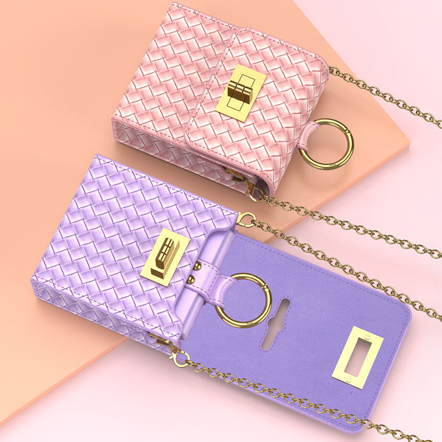 Luxury Leather Mini Phone Bag with Gold Chain For Samsung Galaxy Z Flip4 Flip3 5G - GiftJupiter