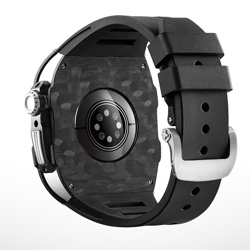 Carbon Fiber And Aviation Titanium Alloy Case With Fluororubber Strap For Apple Watch 44/45 MM