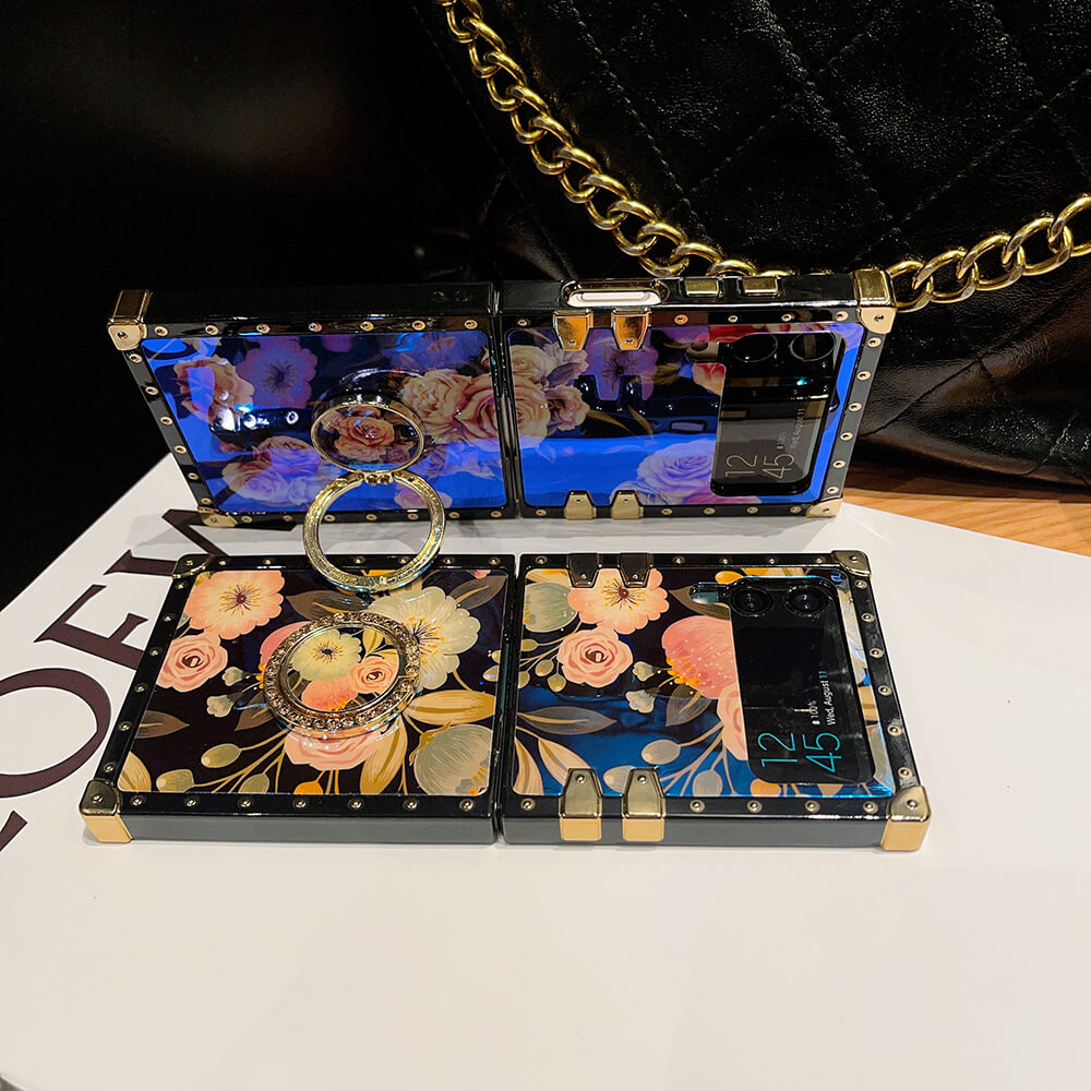 Stylish French Style Flower Ring Phone Case for Samsung Galaxy Z Flip4 Flip3 - GiftJupiter