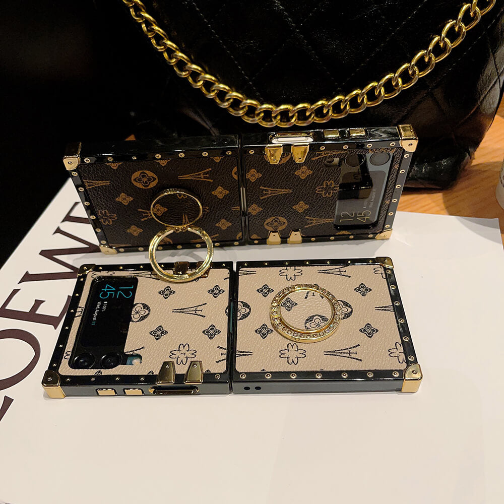 Leather Ring Phone Case for Samsung Galaxy Z Flip4 Flip3 - GiftJupiter