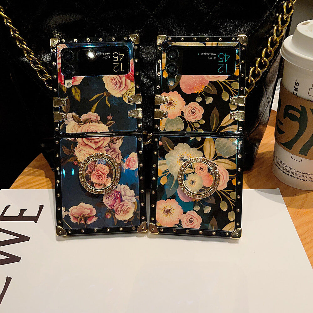 Stylish French Style Flower Ring Phone Case for Samsung Galaxy Z Flip4 Flip3 - GiftJupiter