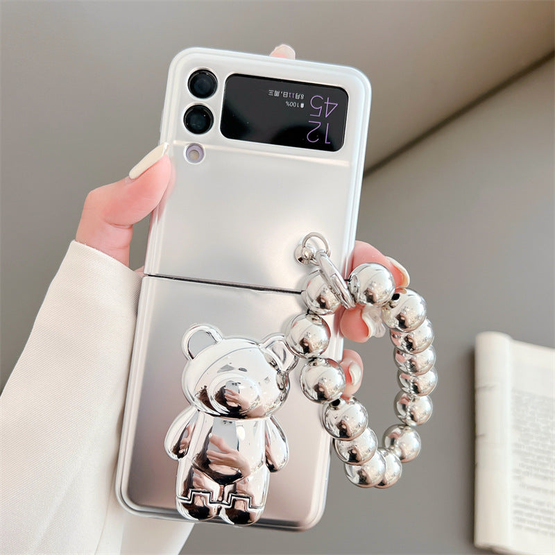 Solid Color Electroplated Bear Stand For Samsung Galaxy Z Flip3/4 Case