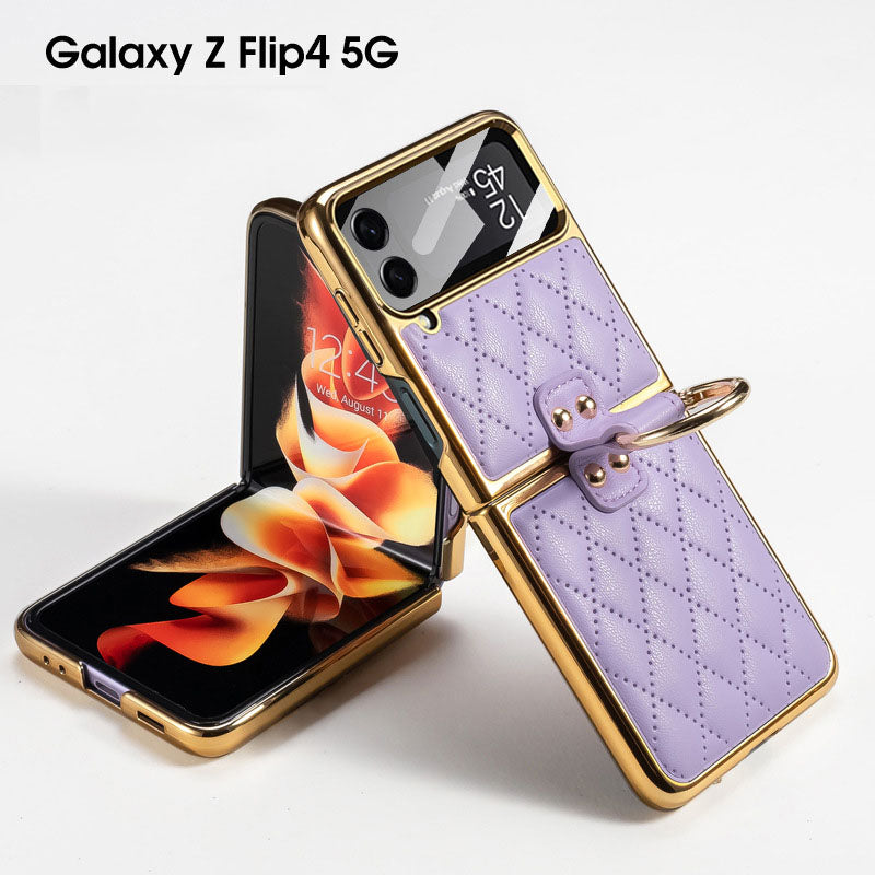 Luxury Leather Electroplating Diamond Protective Cover For Samsung Galaxy Z Flip5 Flip4 Flip3
