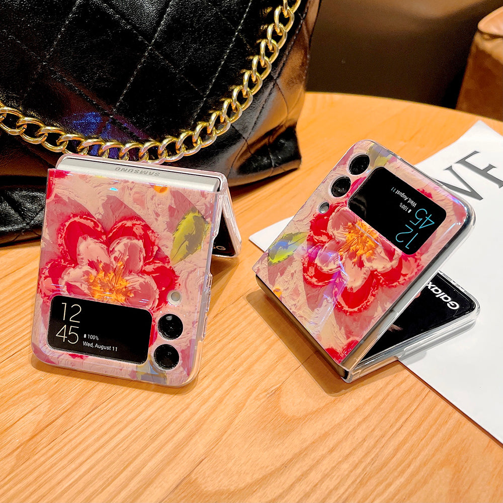 Blu-ray Oil Painting Flower For Samsung Galaxy Z Flip3/4 Case