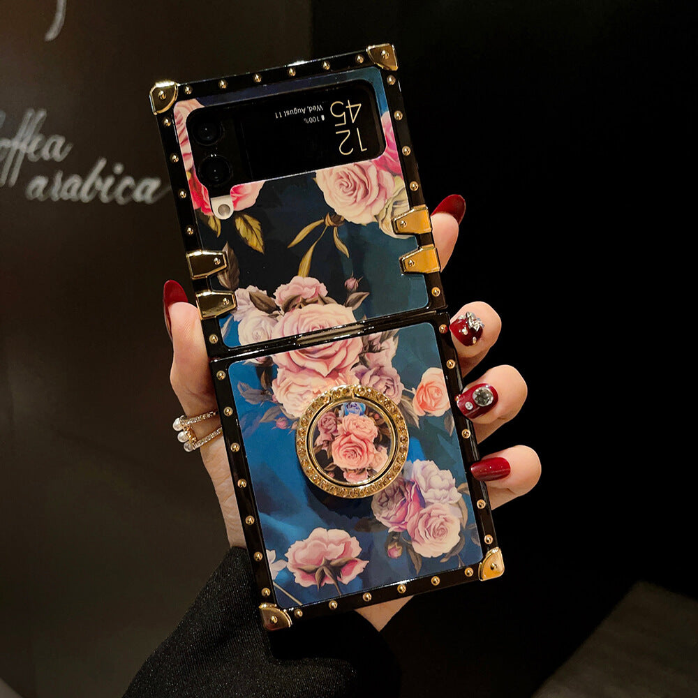 Stylish French Style Flower Ring Phone Case for Samsung Galaxy Z Flip4 Flip3 - GiftJupiter