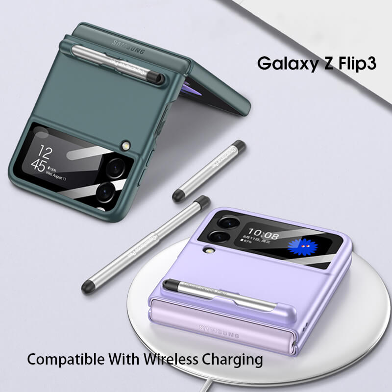 With S Pen Slot Solid Matte Ultra Slim Hard Shockproof Full Protection Cover For Galaxy Z Flip3 5G - GiftJupiter