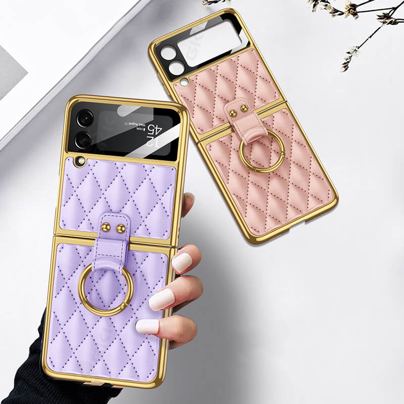 Luxury Leather Electroplating Diamond Protective Cover For Samsung Galaxy Z Flip4 Flip3 5G - GiftJupiter