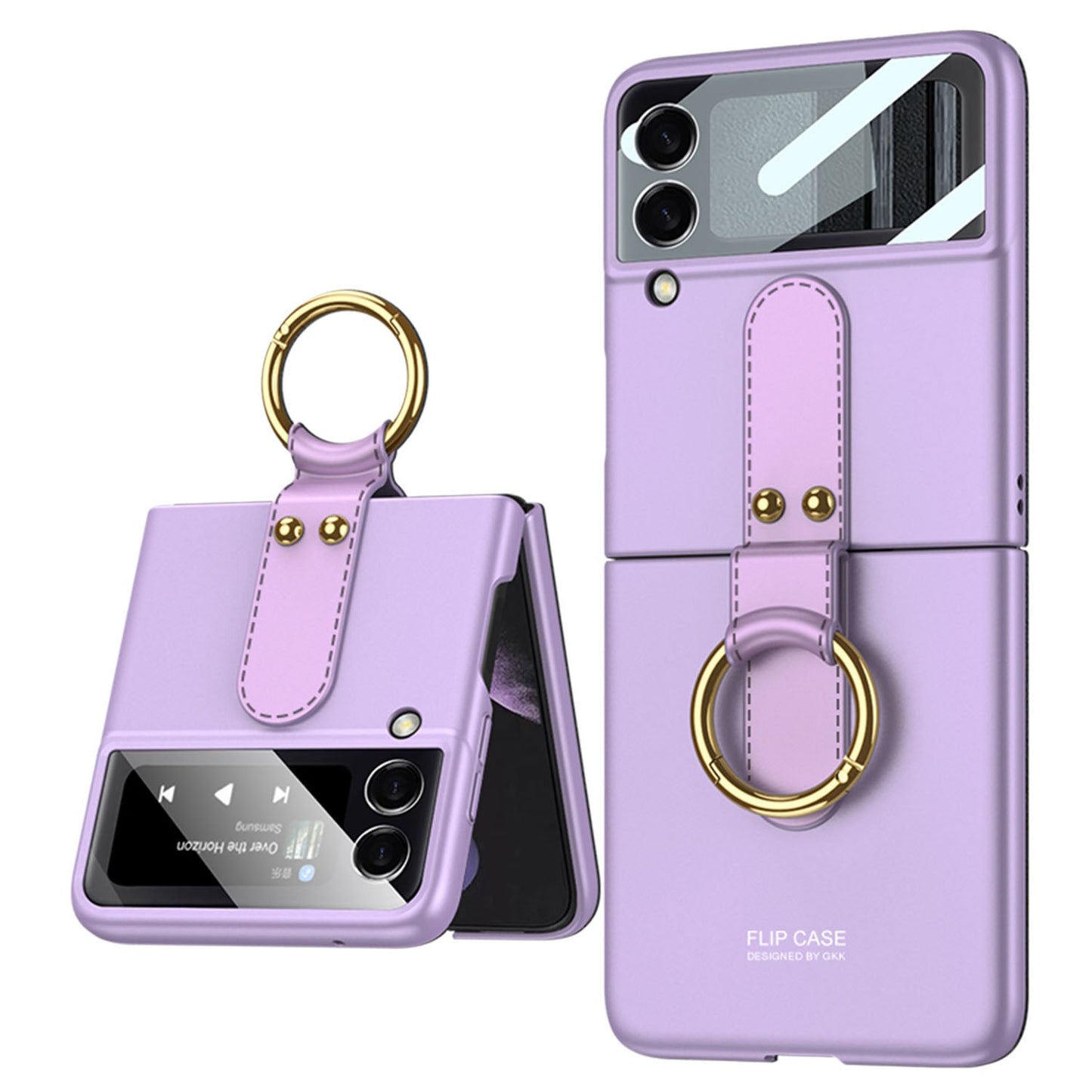 Premium Matte Ring Holder Phone Case With Back Screen Protector For Samsung Galaxy Z Flip5 Flip4 Flip3