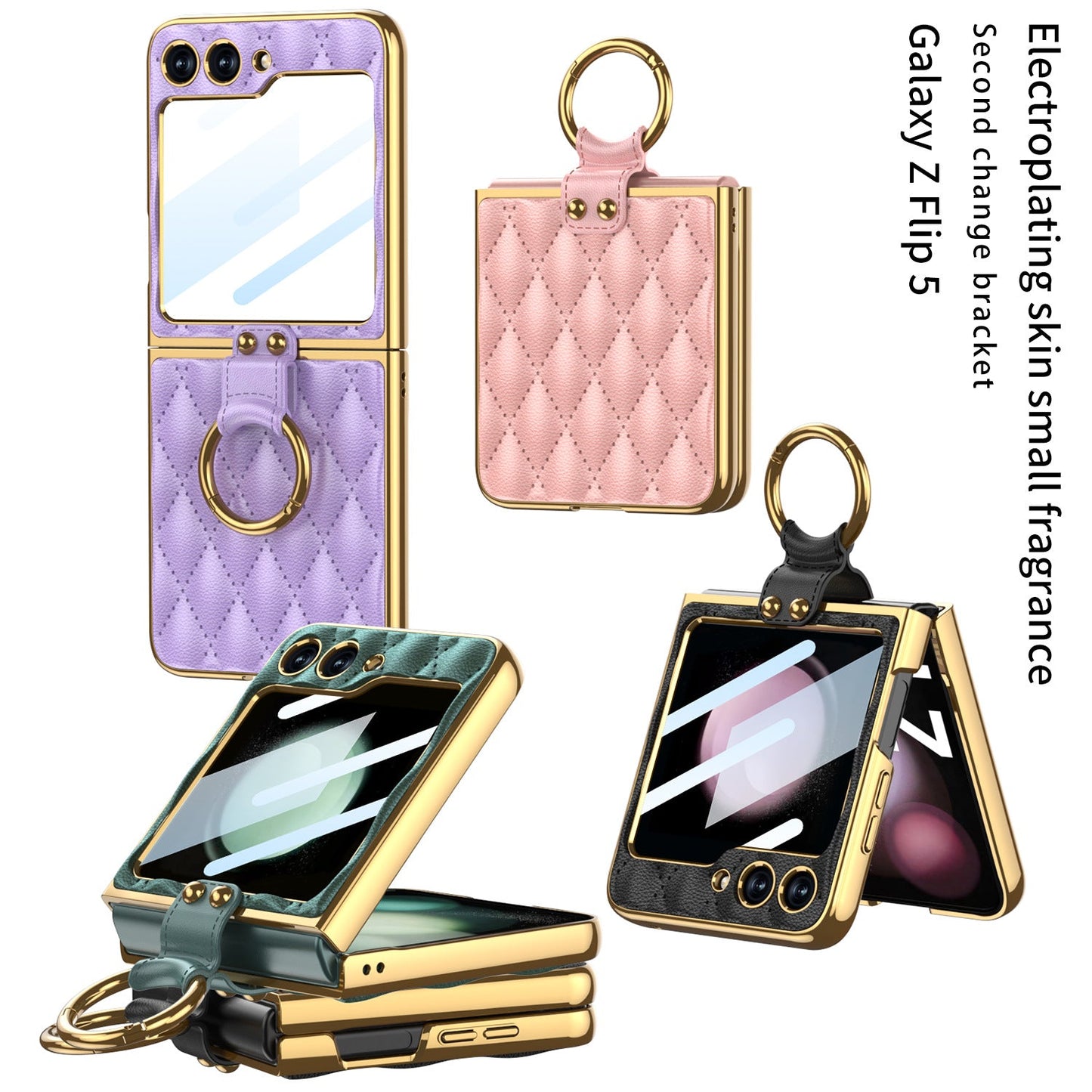 Luxury Leather Electroplating Diamond Protective Cover For Samsung Galaxy Z Flip5 Flip4 Flip3