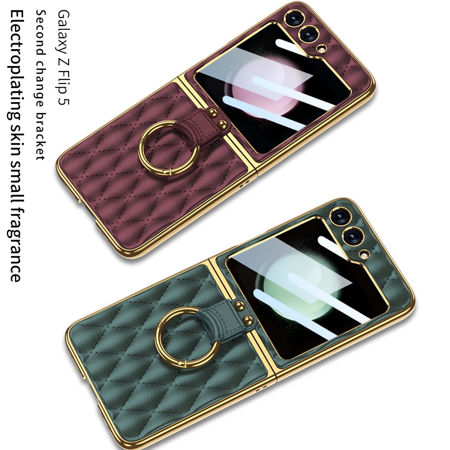 Luxury Leather Electroplating Diamond Protective Cover For Samsung Galaxy Z Flip5 Flip4 Flip3