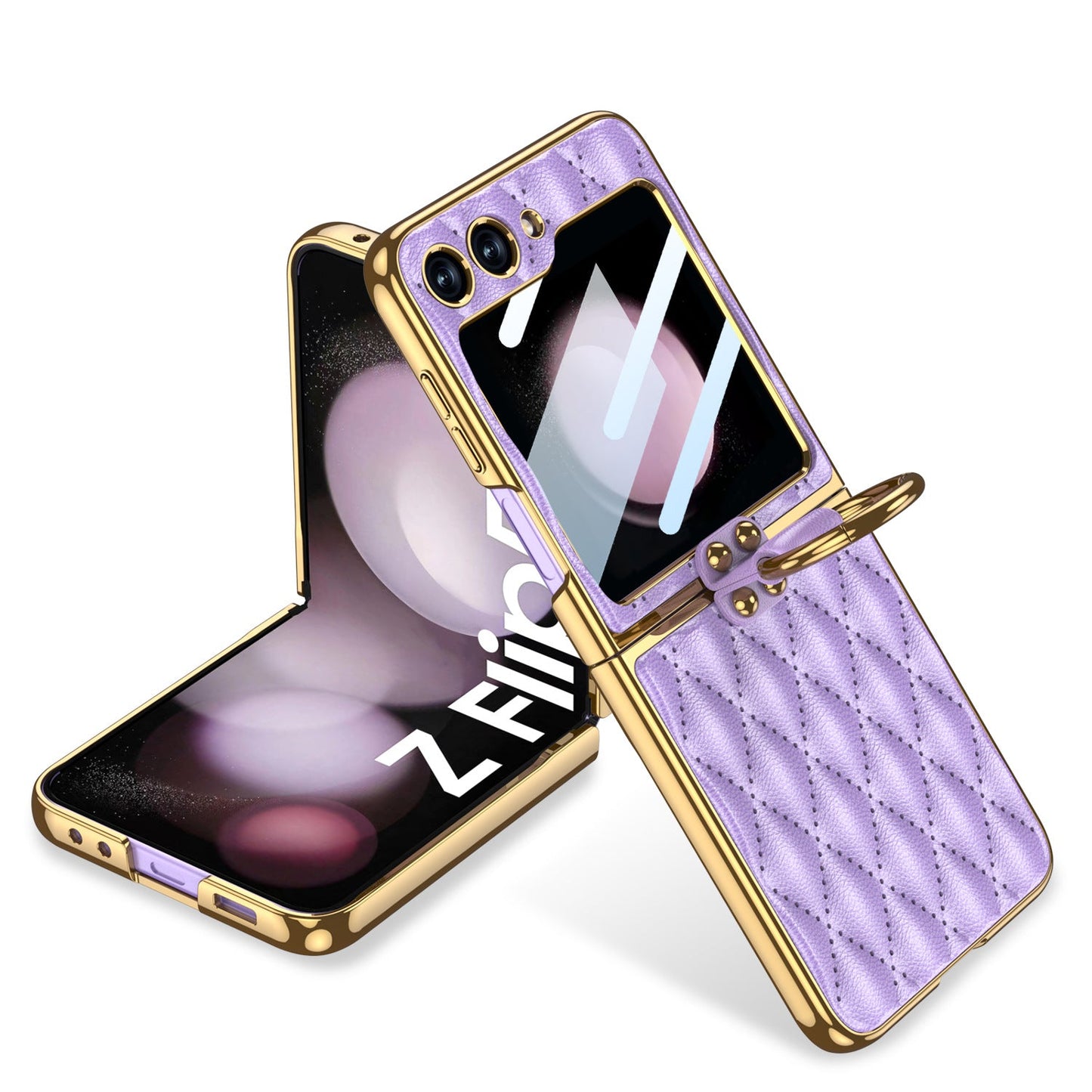 Luxury Leather Electroplating Diamond Protective Cover For Samsung Galaxy Z Flip5 Flip4 Flip3