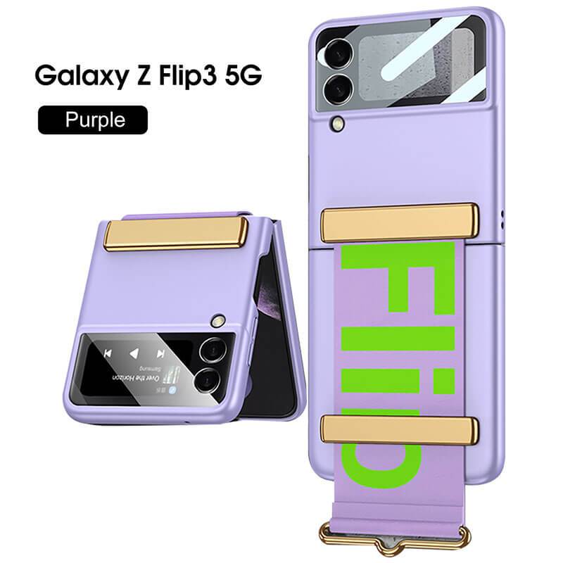 Original Leather Strap Holder Back Screen Glass Hard Cover For Samsung Z Flip4 Flip3 5G - GiftJupiter