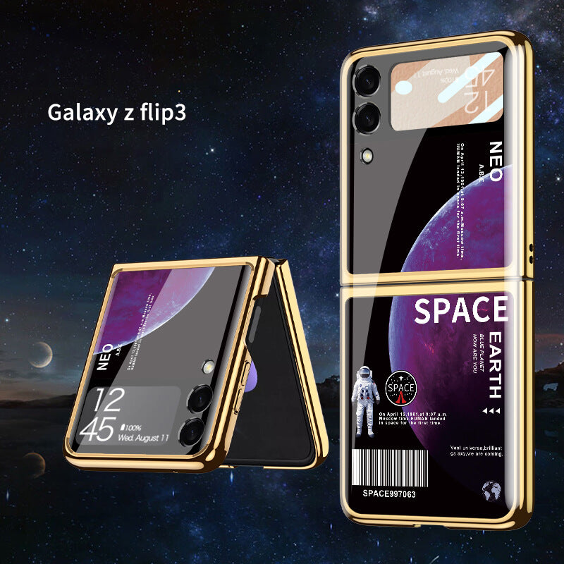 Space Luxury Plating Frame Anti-knock Protection Glass Case For Samsung Galaxy Z Flip3 - GiftJupiter