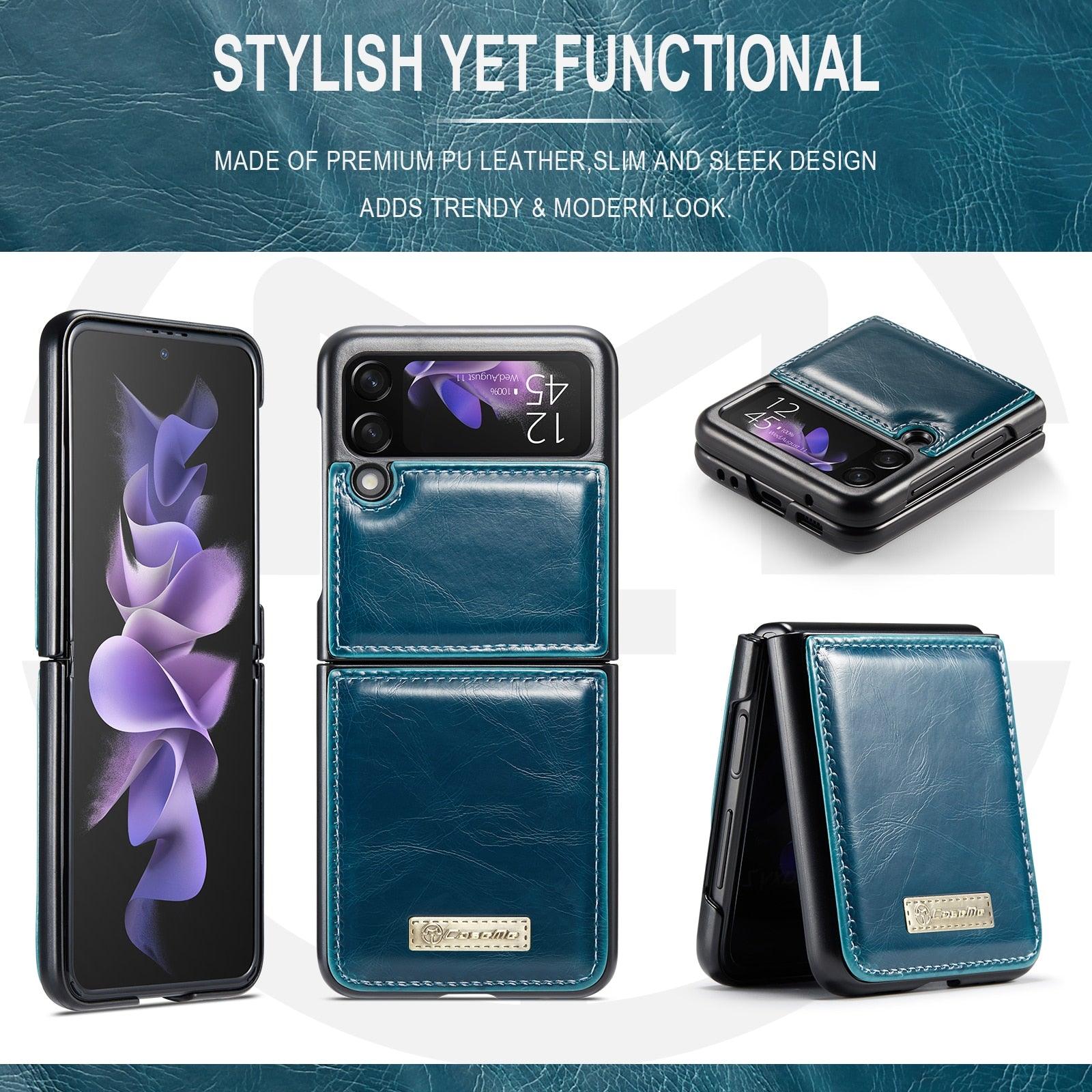 Luxury Leather Wallet Case - Samsung Galaxy Z Flip 4 3 5G - GiftJupiter