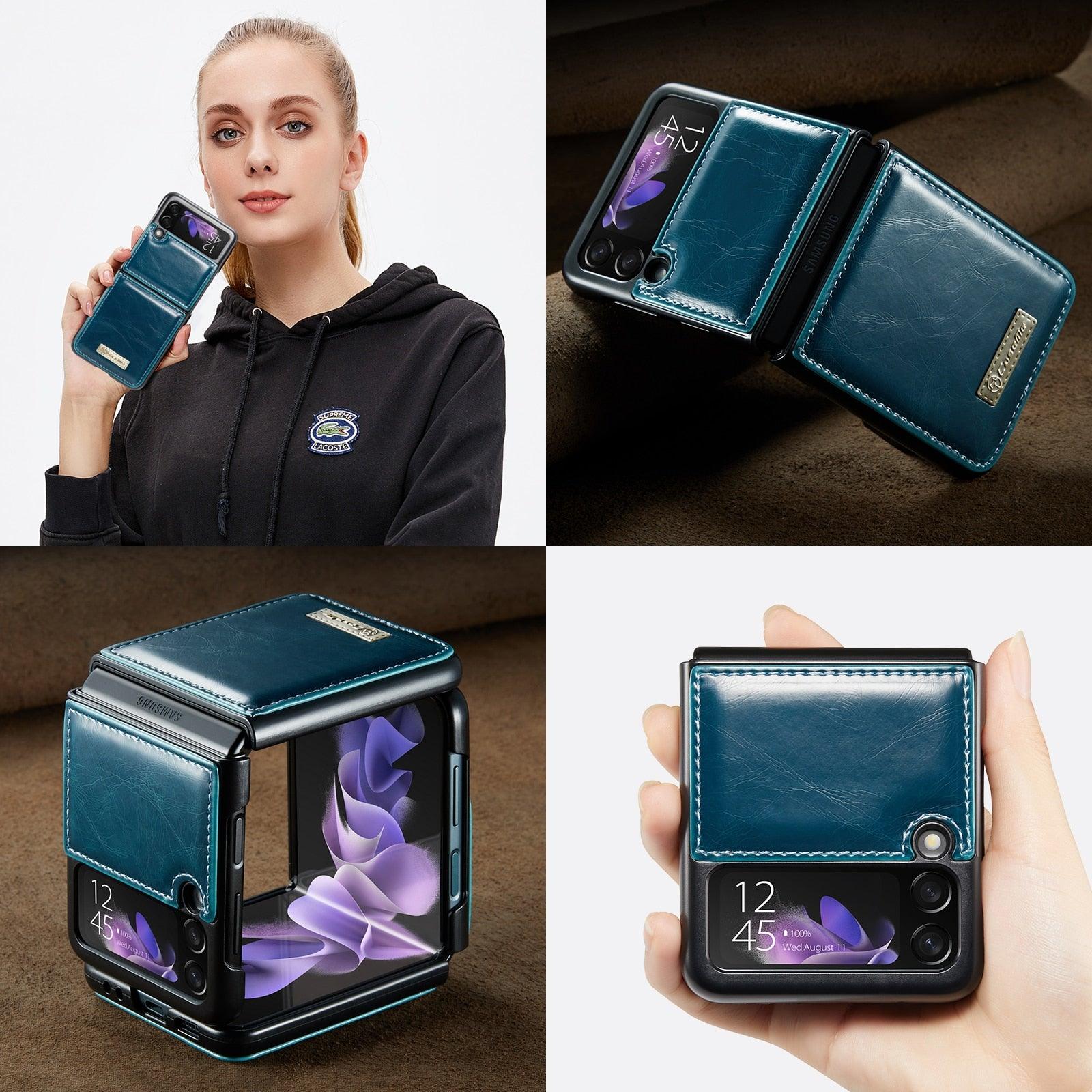 Luxury Leather Wallet Case - Samsung Galaxy Z Flip 4 3 5G - GiftJupiter