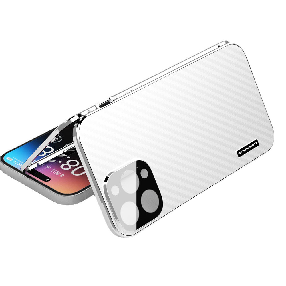 Magnetic Double Sided Tempered Glass Screen Protector Carbon Fiber Back Panel All-Inclusive Lens iPhone Case
