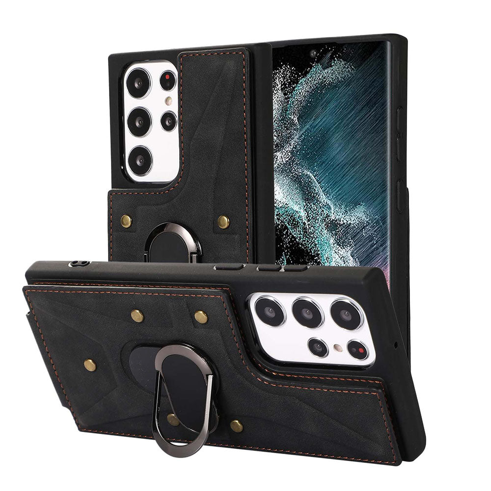 Armor Ring Buckle Leather Case Card Holder Phone Case For Samsung Galaxy
