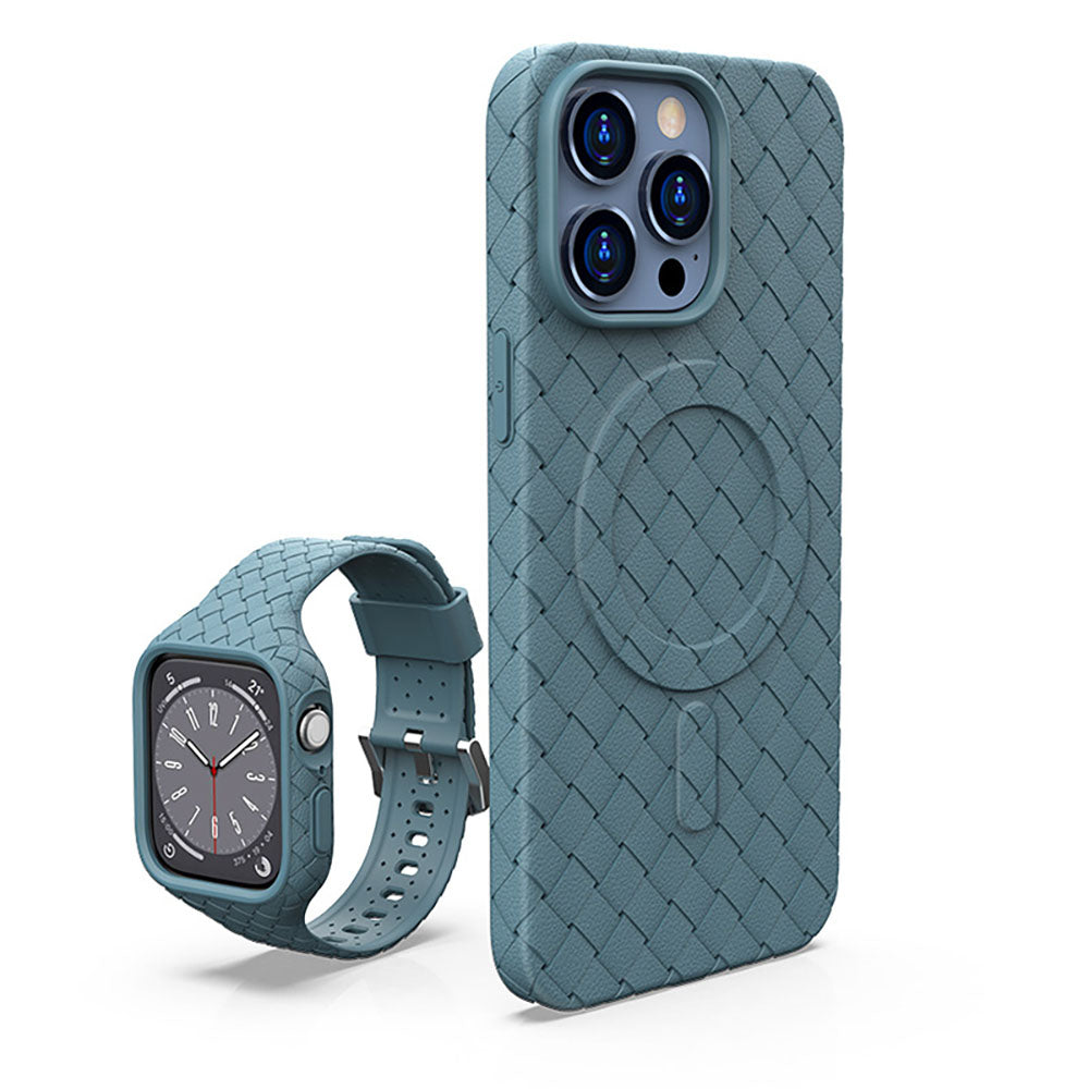 Heat Dissipation Magnetic Woven Pattern Tpu iPhone Case With Apple Watch Band