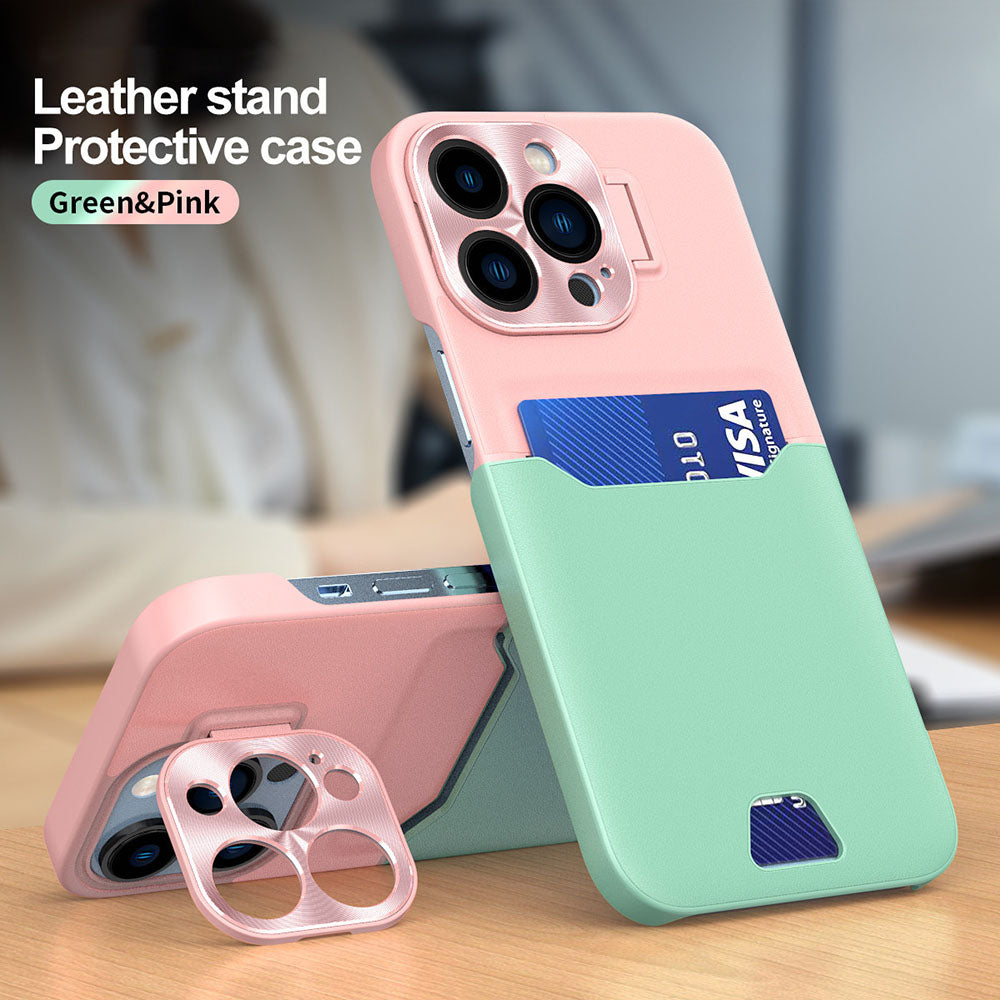 Metal Lens Protective Cover Invisible Bracket Card Slot Matte Protective Phone Case For iPhone