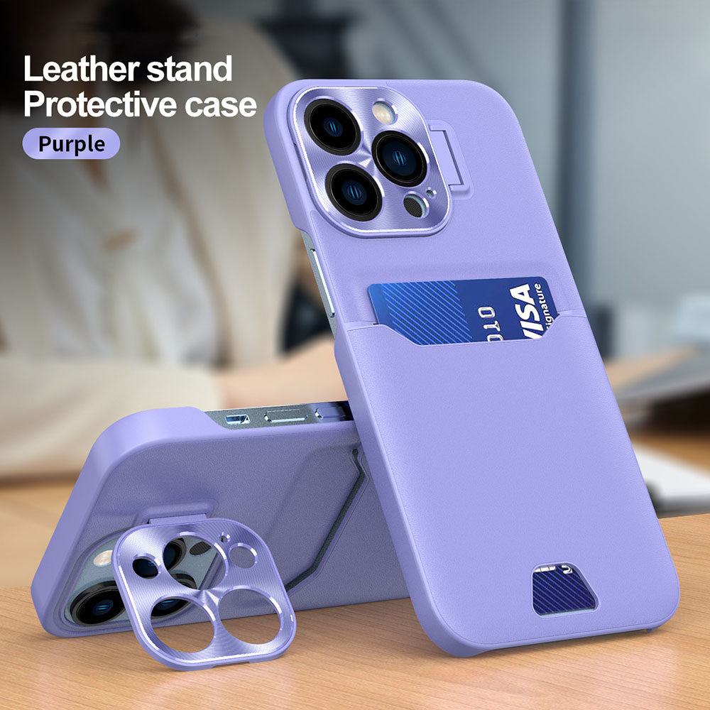 Metal Lens Protective Cover Invisible Bracket Card Slot Matte Protective Phone Case For iPhone