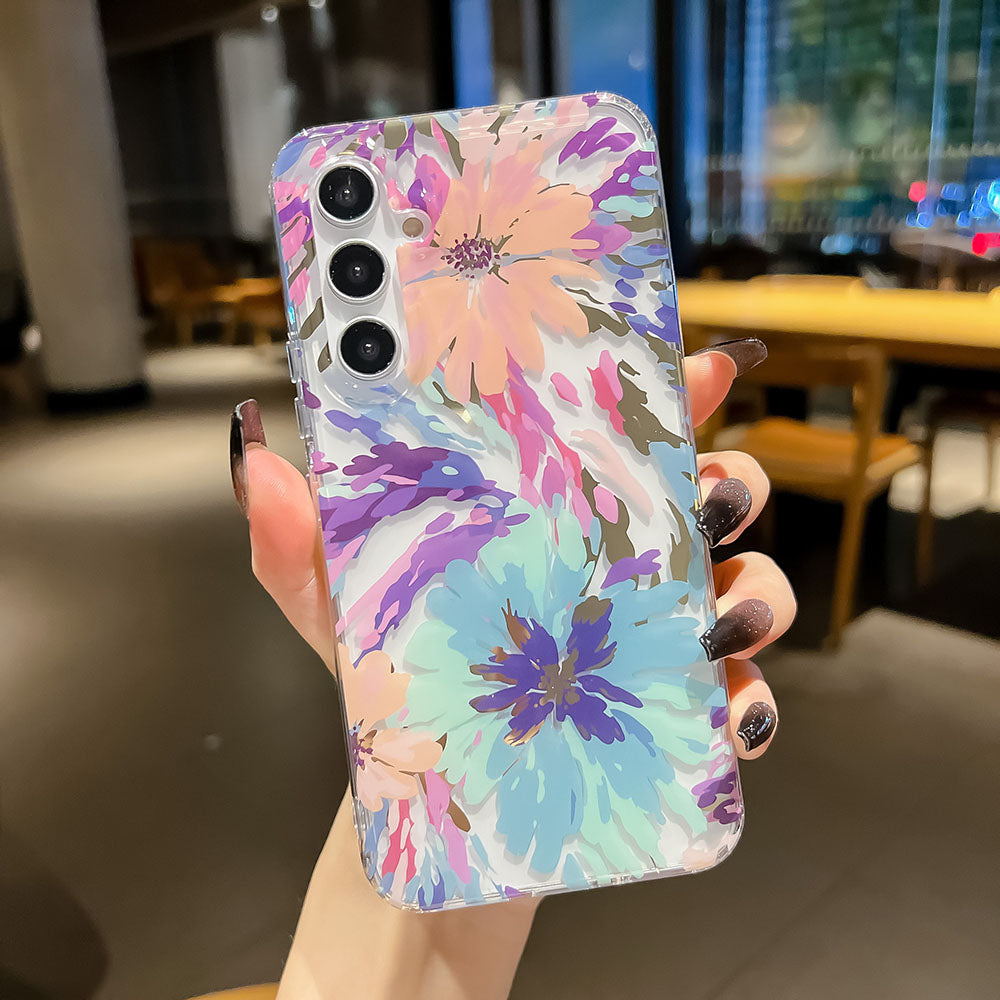 Electroplated Small Floral Laser Colorful Flower Anti-Fall Phone Case For Samsung