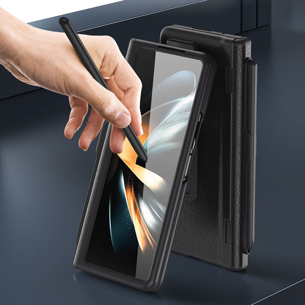 Central Axis With Pen Folding Anti-Fall Shell Film Integrated Leather Phone Case For Samsung Galaxy fold4 fold3 5G