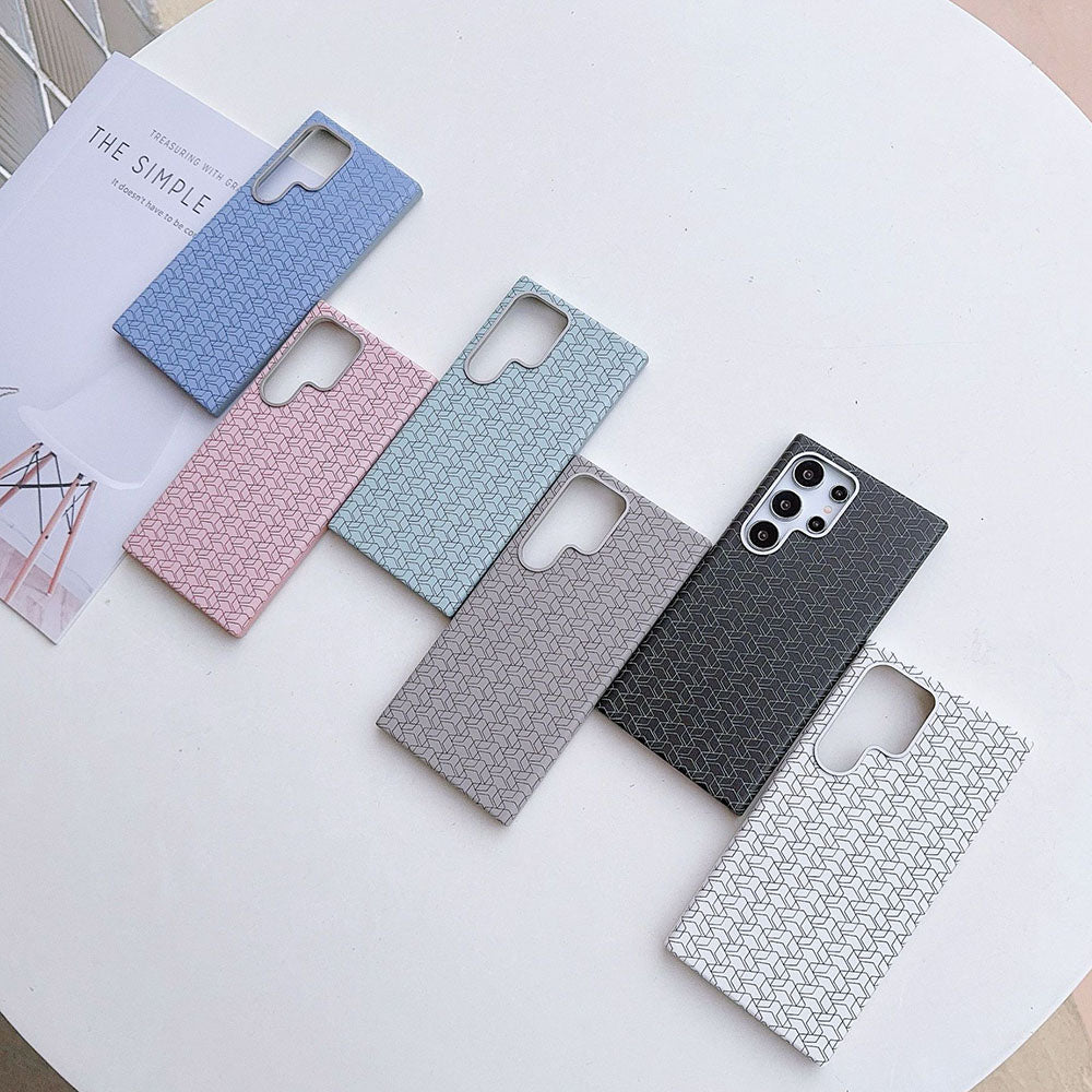 Metal Lens Frame Colored Leather Texture Phone Case For Samsung Galaxy