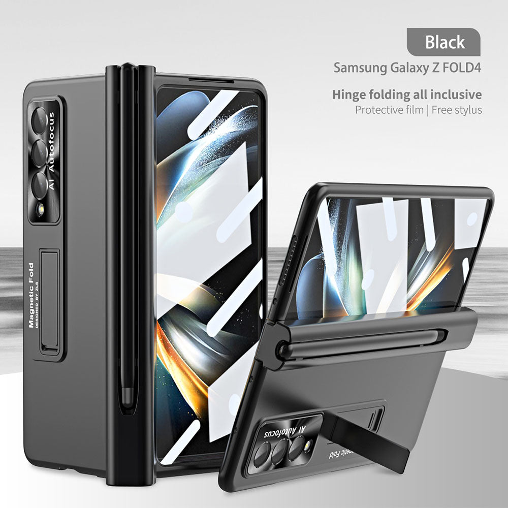 Magnetic Hinge Pen Slot Electroplated Lens Protection Folding Phone Case For Samsung Galaxy Fold5 Fold4 Fold3