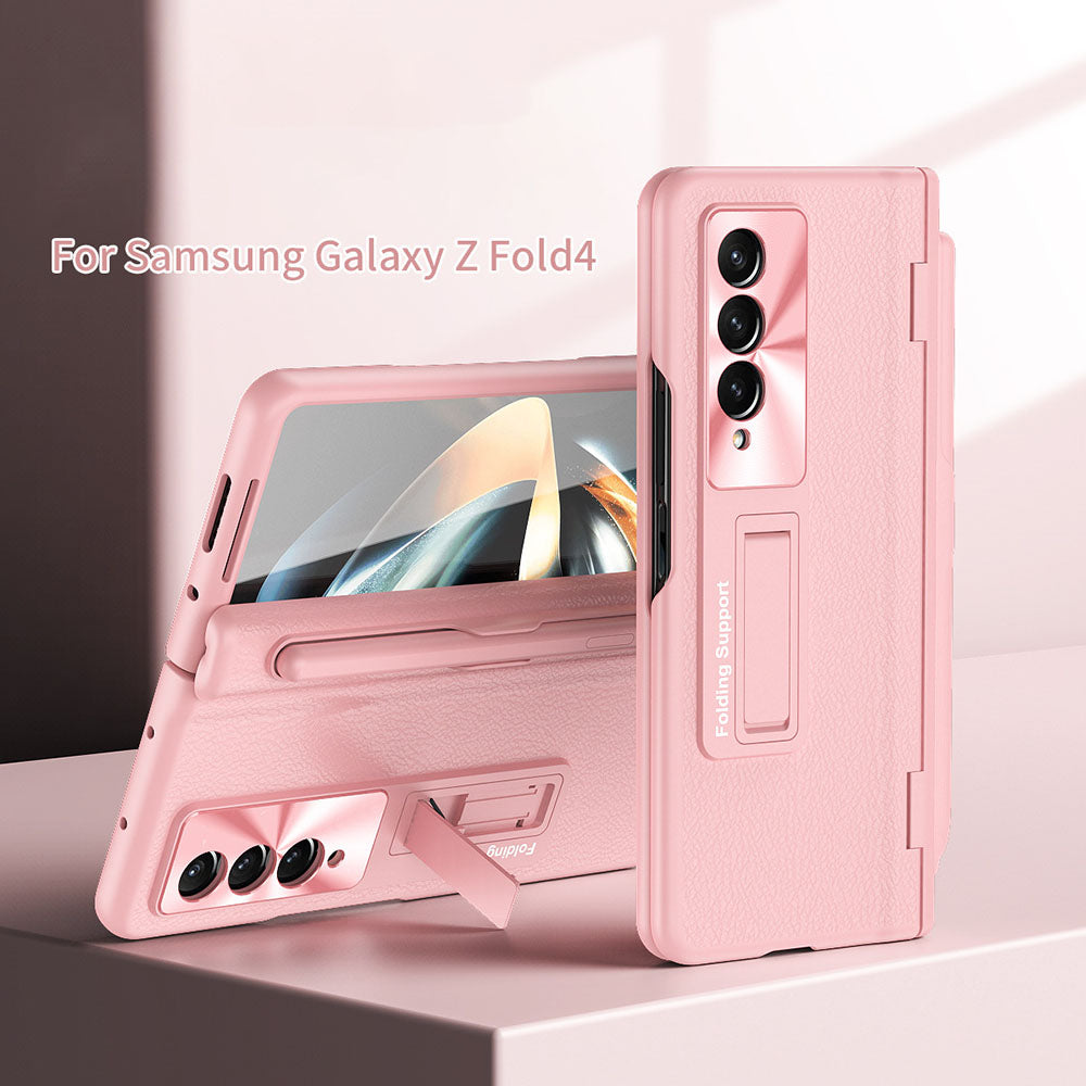 Central Axis With Pen Folding Anti-Fall Shell Film Integrated Leather Phone Case For Samsung Galaxy fold4 fold3 5G