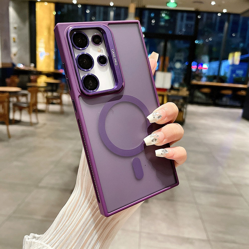 Side Cooling Matte Metal Lens Holder Magnetic Phone Case For Samsung Galaxy With Lens Protective Film