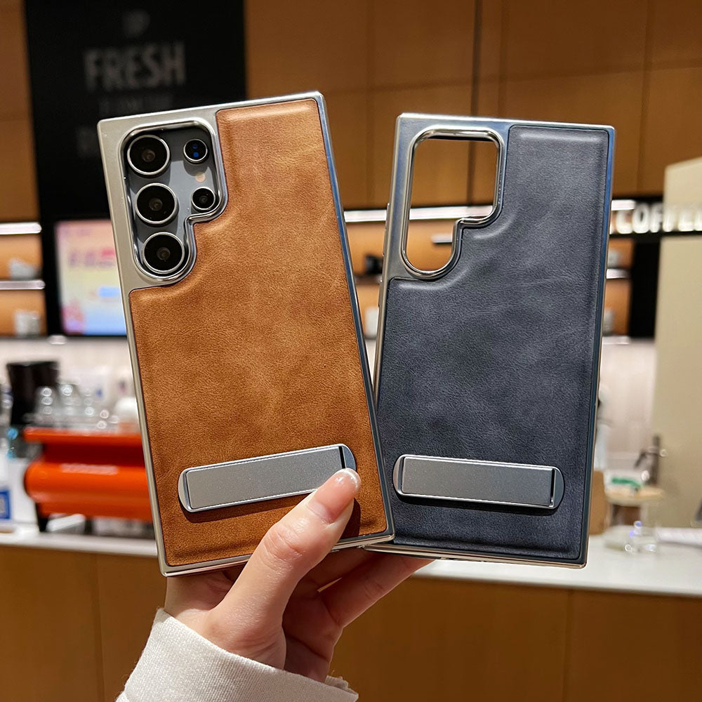 Newest Electroplated Leather Stand Anti-Fall Phone Case For Samsung