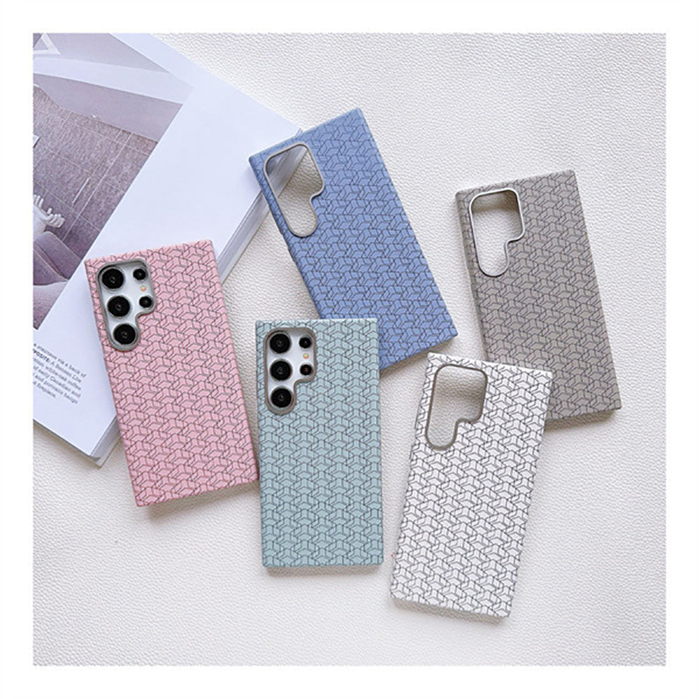 Metal Lens Frame Colored Leather Texture Phone Case For Samsung Galaxy