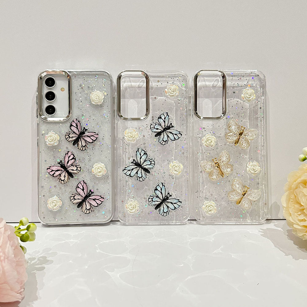 Newest 3D Crystal Butterfly Flower Phone Case For Samsung Galaxy