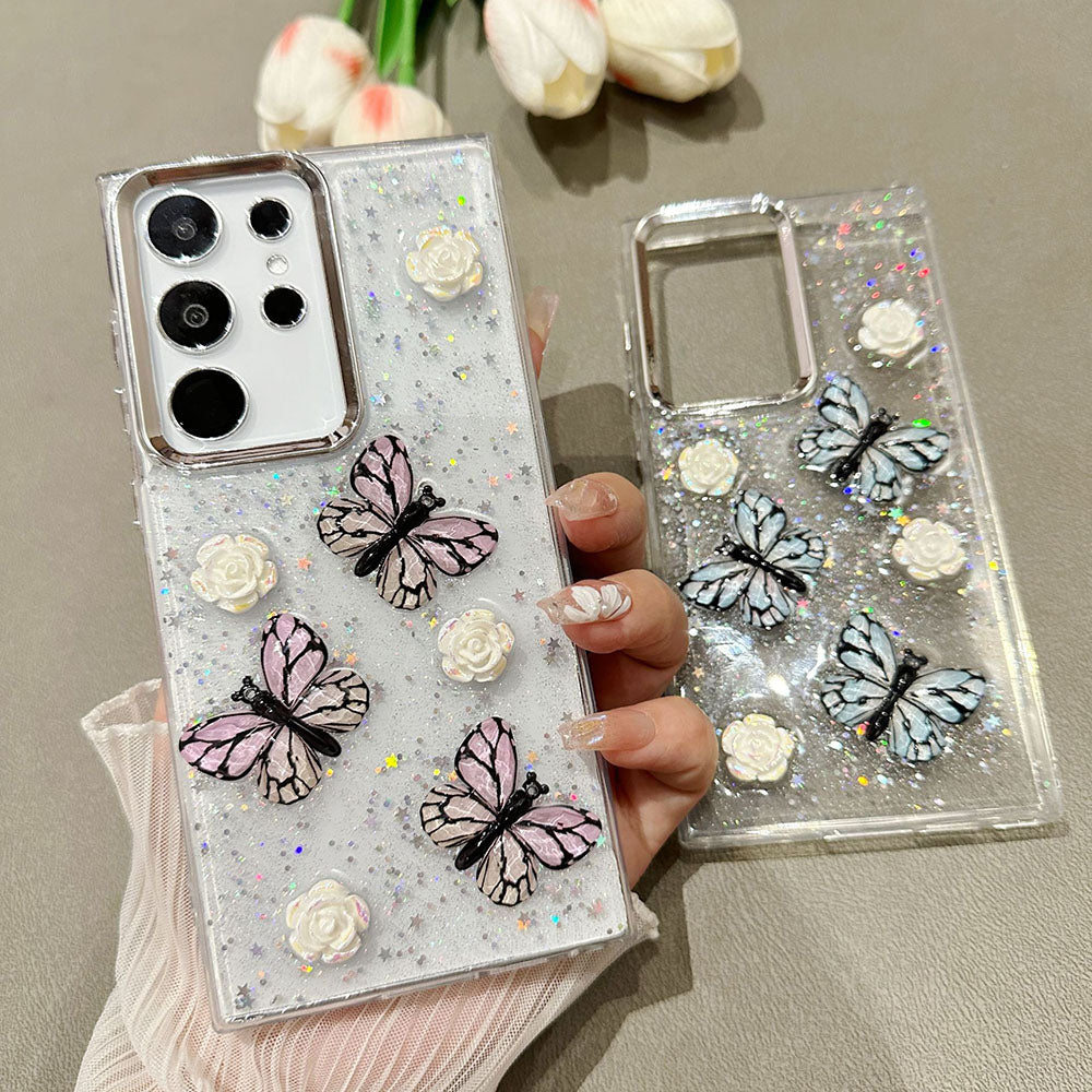 Newest 3D Crystal Butterfly Flower Phone Case For Samsung Galaxy