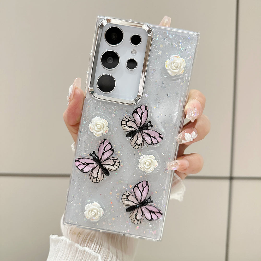 Newest 3D Crystal Butterfly Flower Phone Case For Samsung Galaxy