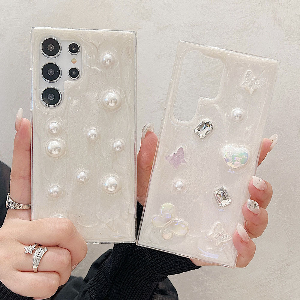 Newest Handmade Epoxy 3D Pearl Heart Phone Case For Samsung Galaxy