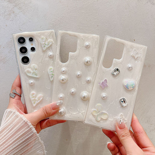 Newest Handmade Epoxy 3D Pearl Heart Phone Case For Samsung Galaxy