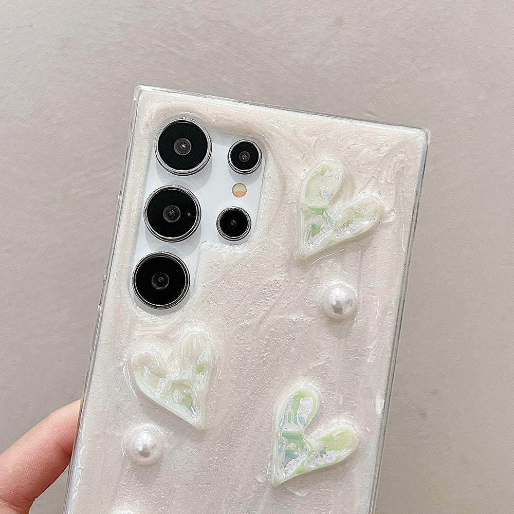 Newest Handmade Epoxy 3D Pearl Heart Phone Case For Samsung Galaxy