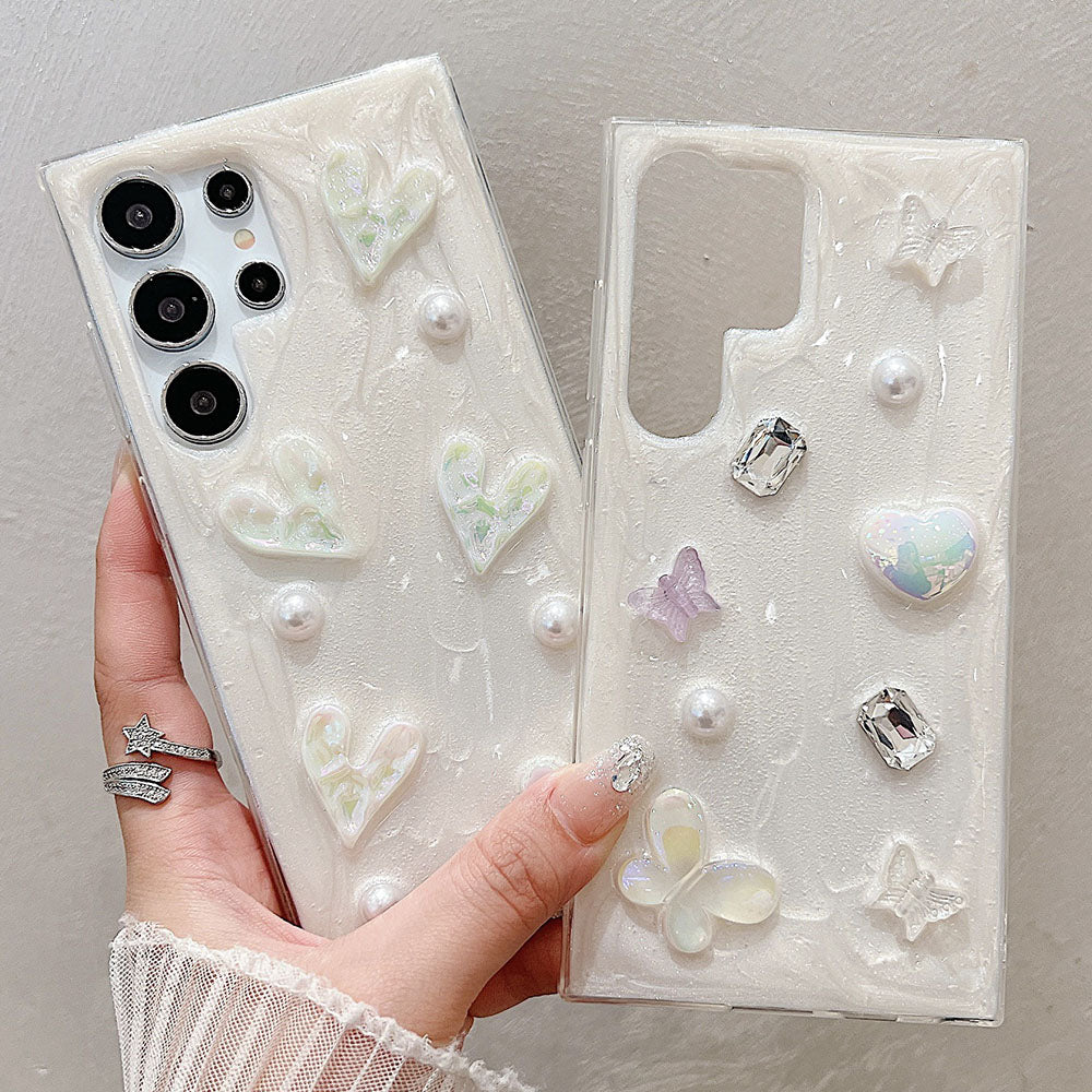 Newest Handmade Epoxy 3D Pearl Heart Phone Case For Samsung Galaxy