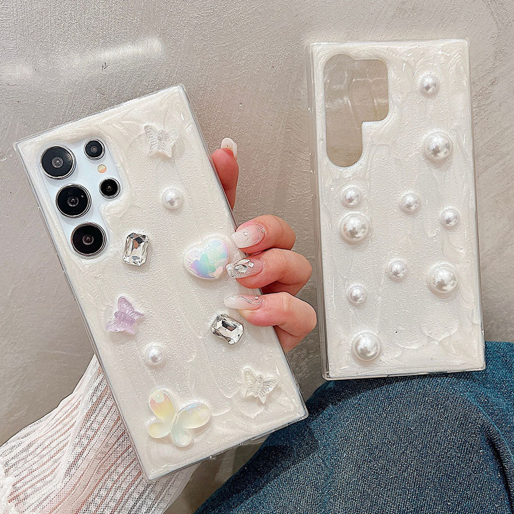 Newest Handmade Epoxy 3D Pearl Heart Phone Case For Samsung Galaxy