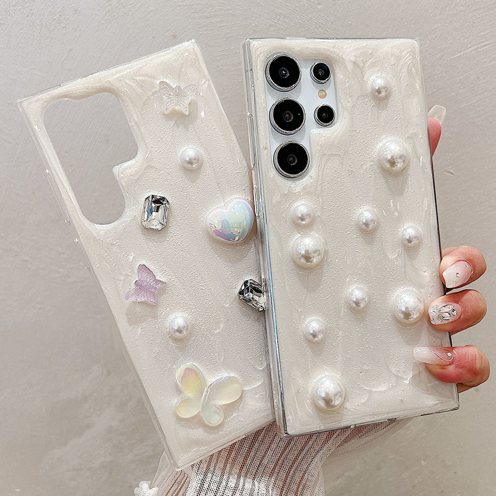 Newest Handmade Epoxy 3D Pearl Heart Phone Case For Samsung Galaxy