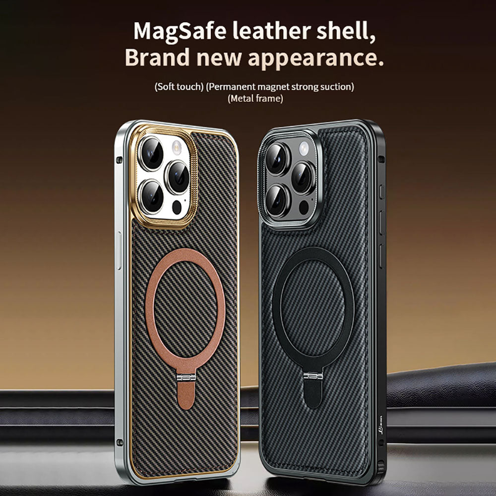 Metal Frame Carbon Fiber Bracket Phone Case For iPhone